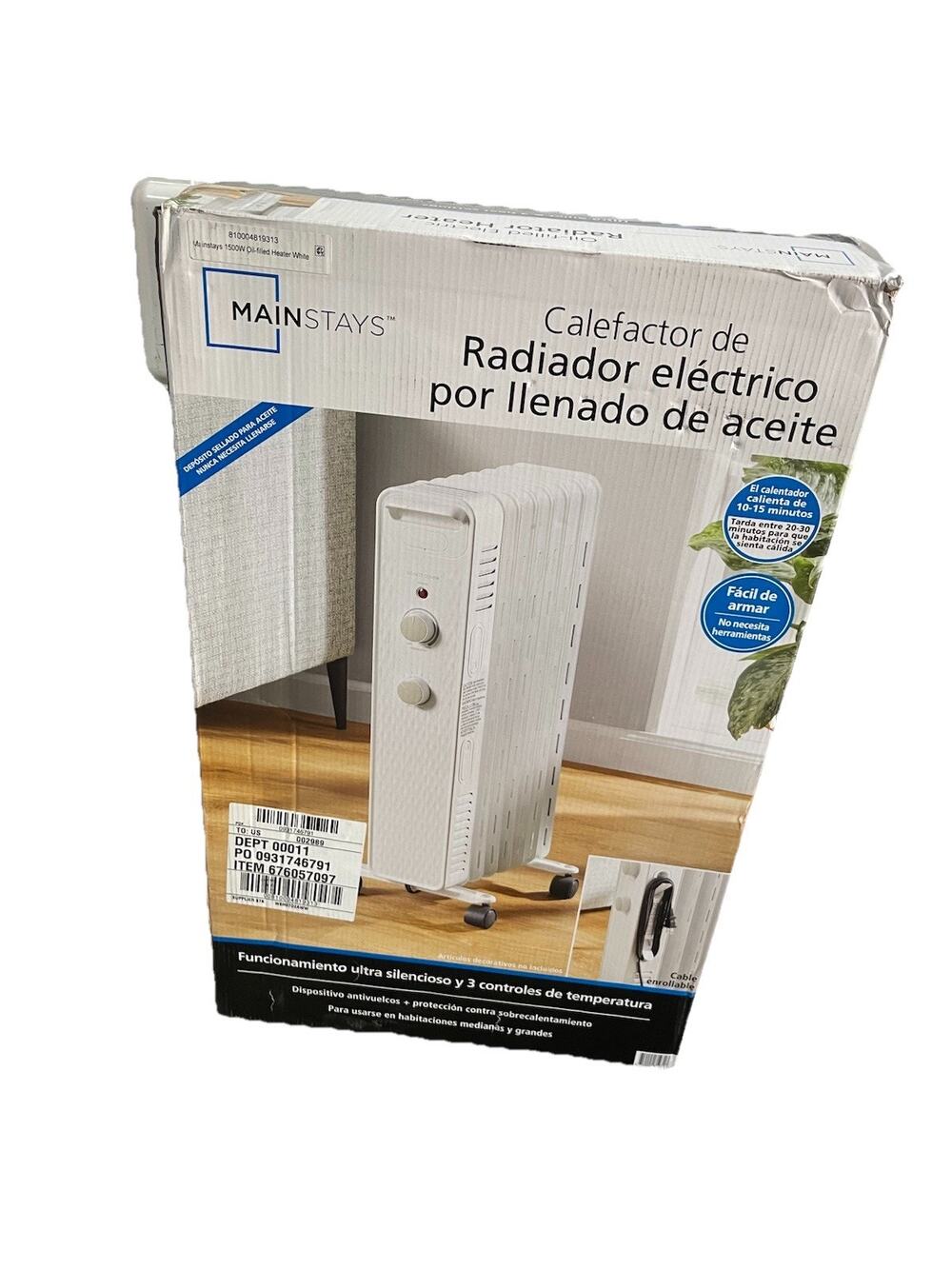 Mainstays WSH07O2AWW Portable Oil Filled Electric Radiator Heater White New